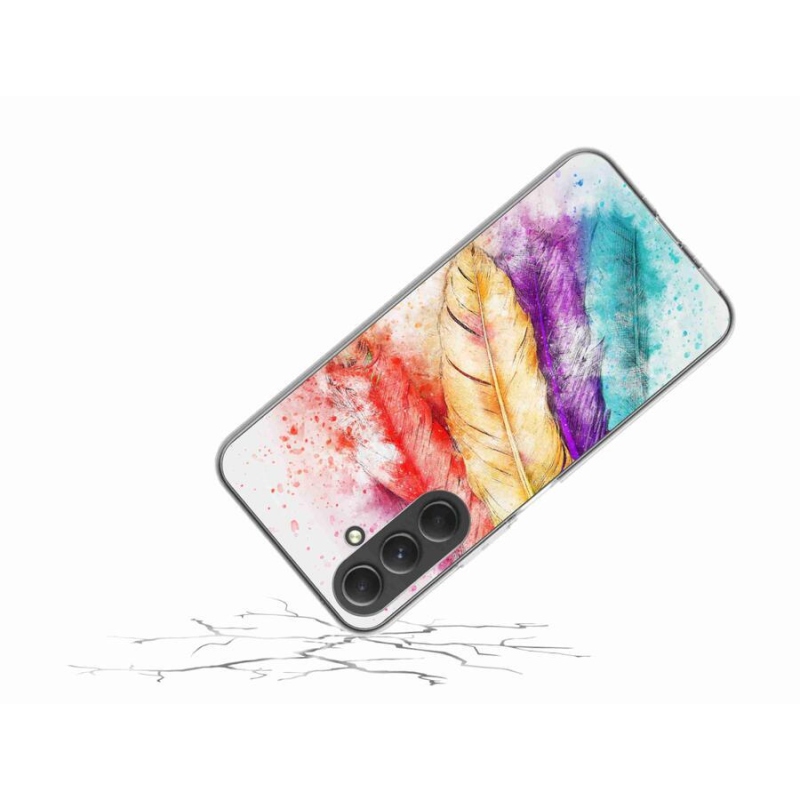 Gelový kryt mmCase na mobil Samsung Galaxy A54 5G - barevné peří