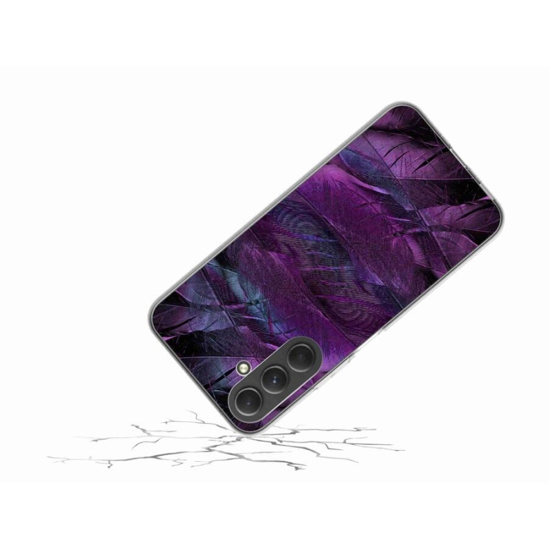 Gelový kryt mmCase na mobil Samsung Galaxy A54 5G - fialová pírka