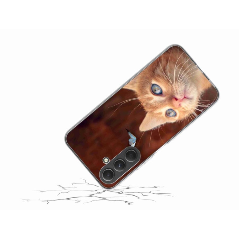 Gelový kryt mmCase na mobil Samsung Galaxy A54 5G - motýl a kotě