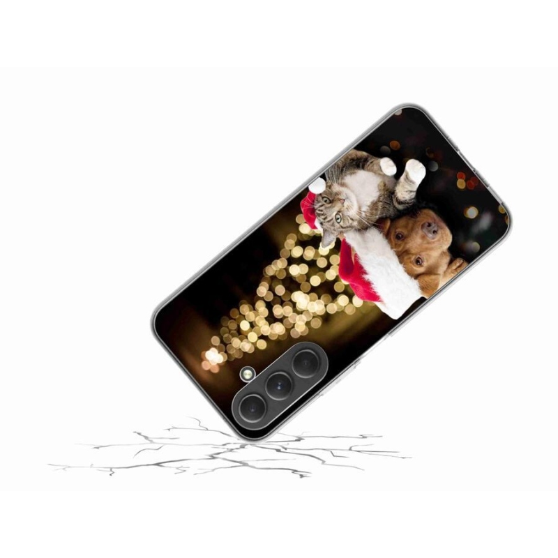 Gelový kryt mmCase na mobil Samsung Galaxy A54 5G - vánoční pes a kočka