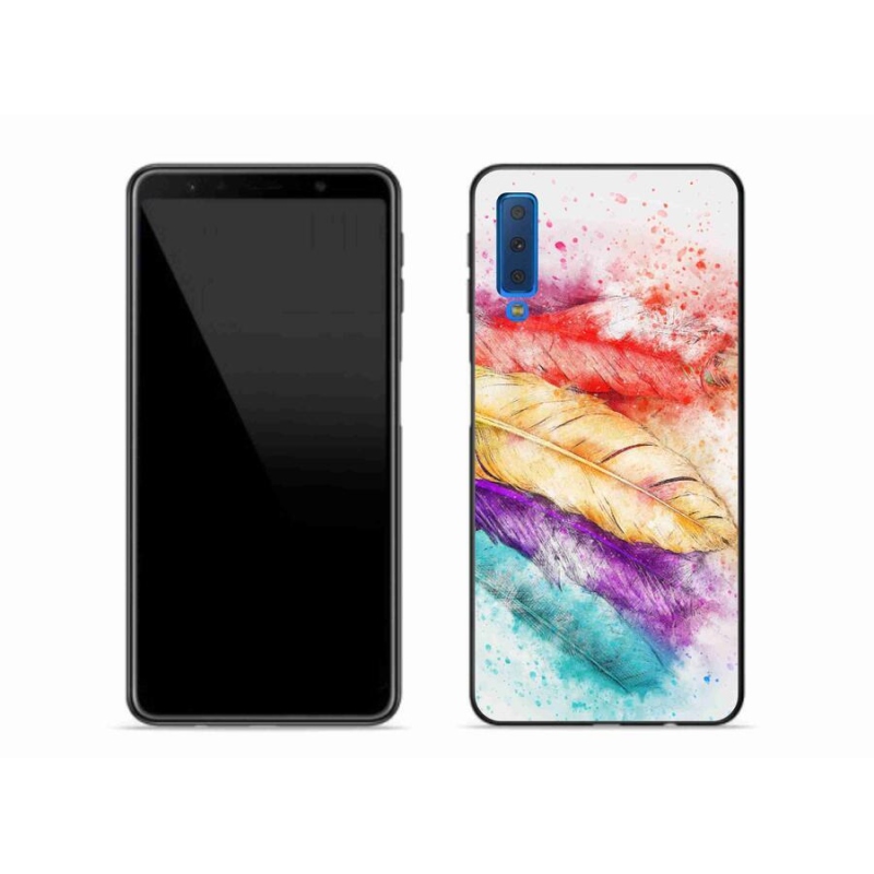 Gelový kryt mmCase na mobil Samsung Galaxy A7 (2018) - barevné peří