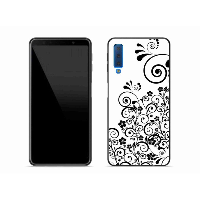 Gelový kryt mmCase na mobil Samsung Galaxy A7 (2018) - černobílé květinové vzory