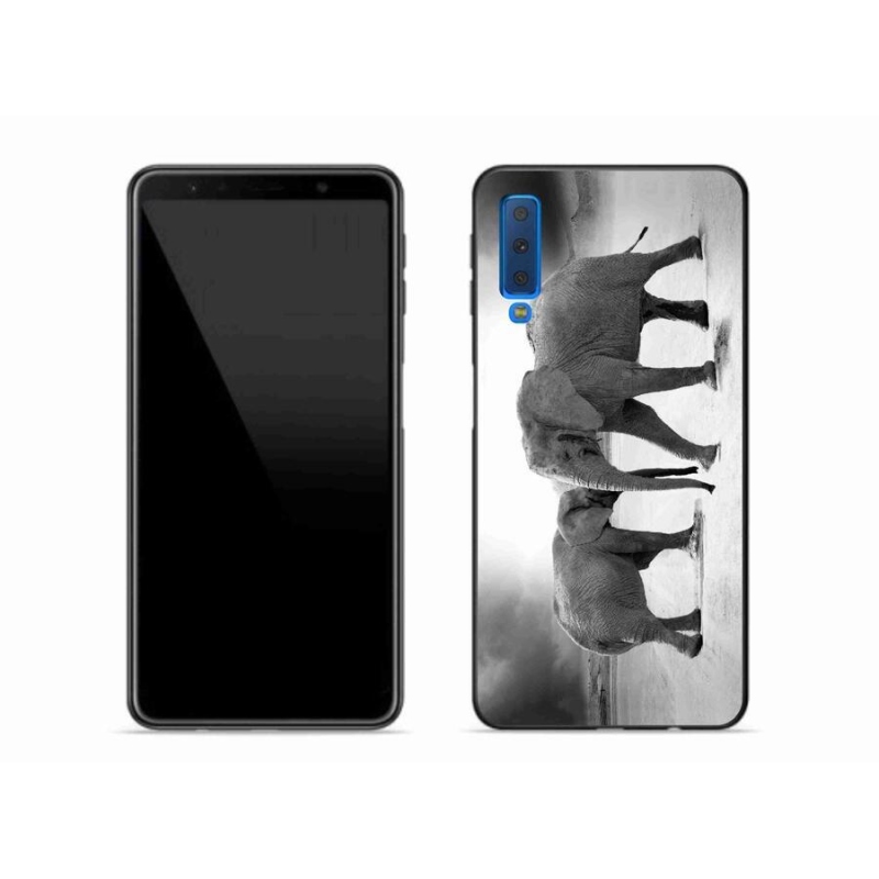 Gelový kryt mmCase na mobil Samsung Galaxy A7 (2018) - černobílí sloni