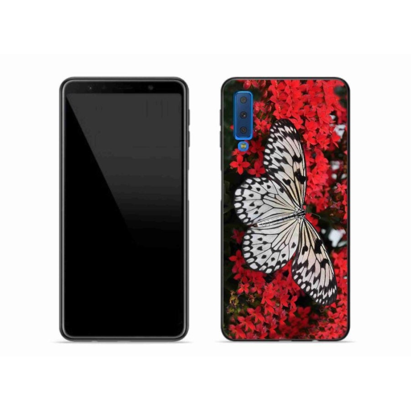 Gelový kryt mmCase na mobil Samsung Galaxy A7 (2018) - černobílý motýl 1