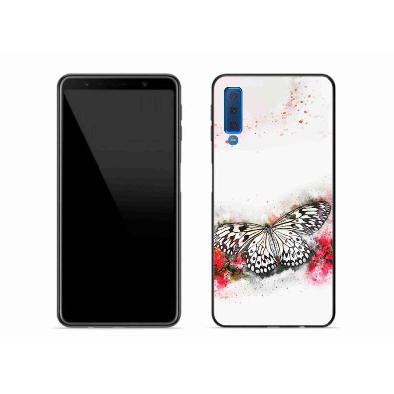 Gelový kryt mmCase na mobil Samsung Galaxy A7 (2018) - černobílý motýl