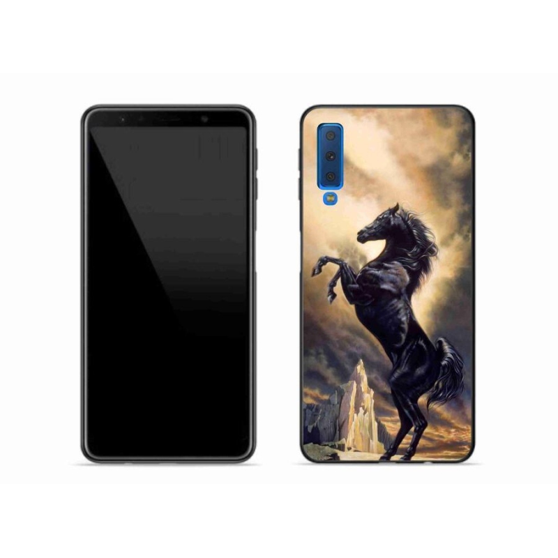 Gelový kryt mmCase na mobil Samsung Galaxy A7 (2018) - černý kreslený kůň