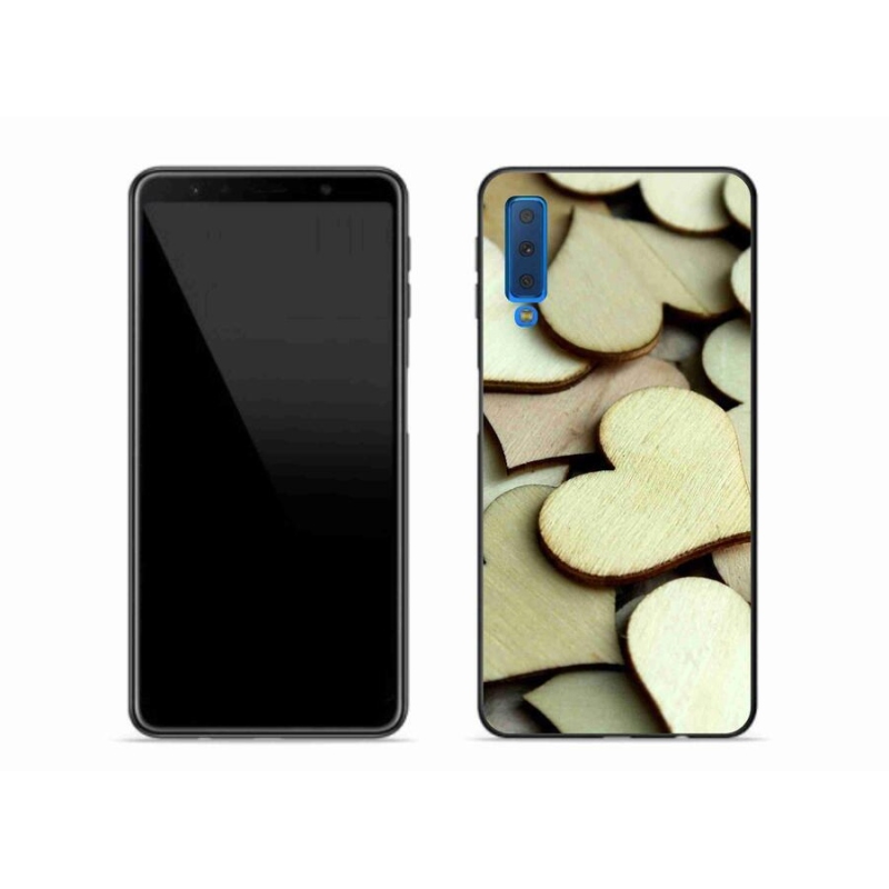Gelový kryt mmCase na mobil Samsung Galaxy A7 (2018) - dřevěná srdíčka