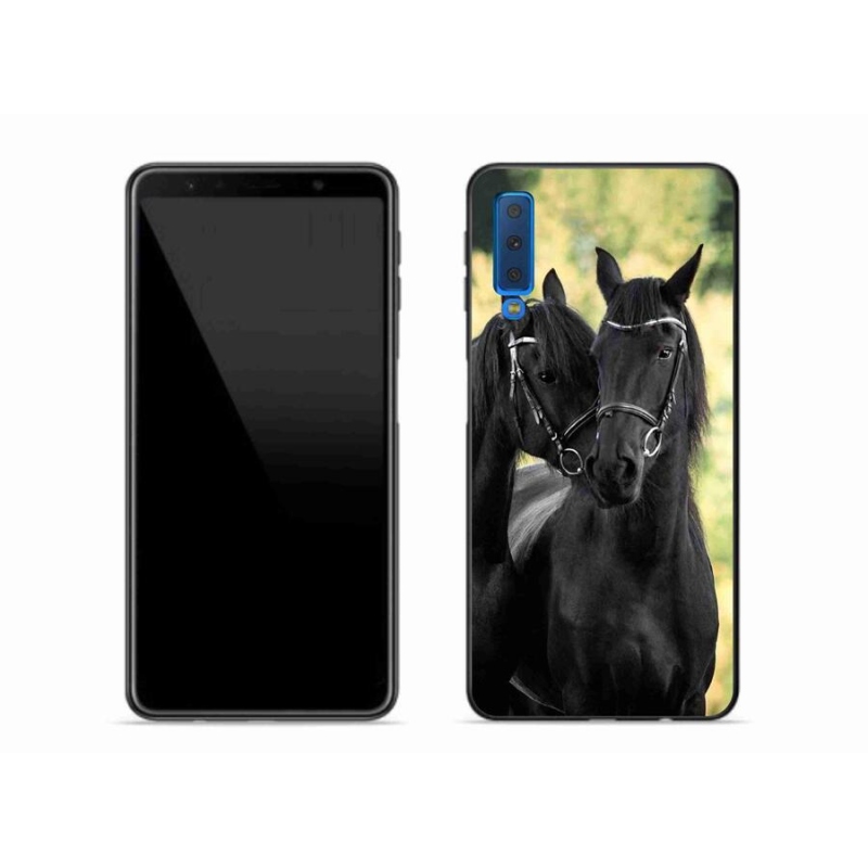 Gelový kryt mmCase na mobil Samsung Galaxy A7 (2018) - dva černí koně