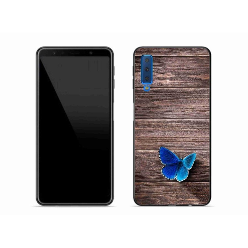Gelový kryt mmCase na mobil Samsung Galaxy A7 (2018) - modrý motýl 1
