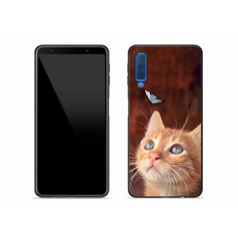 Gelový kryt mmCase na mobil Samsung Galaxy A7 (2018) - motýl a kotě