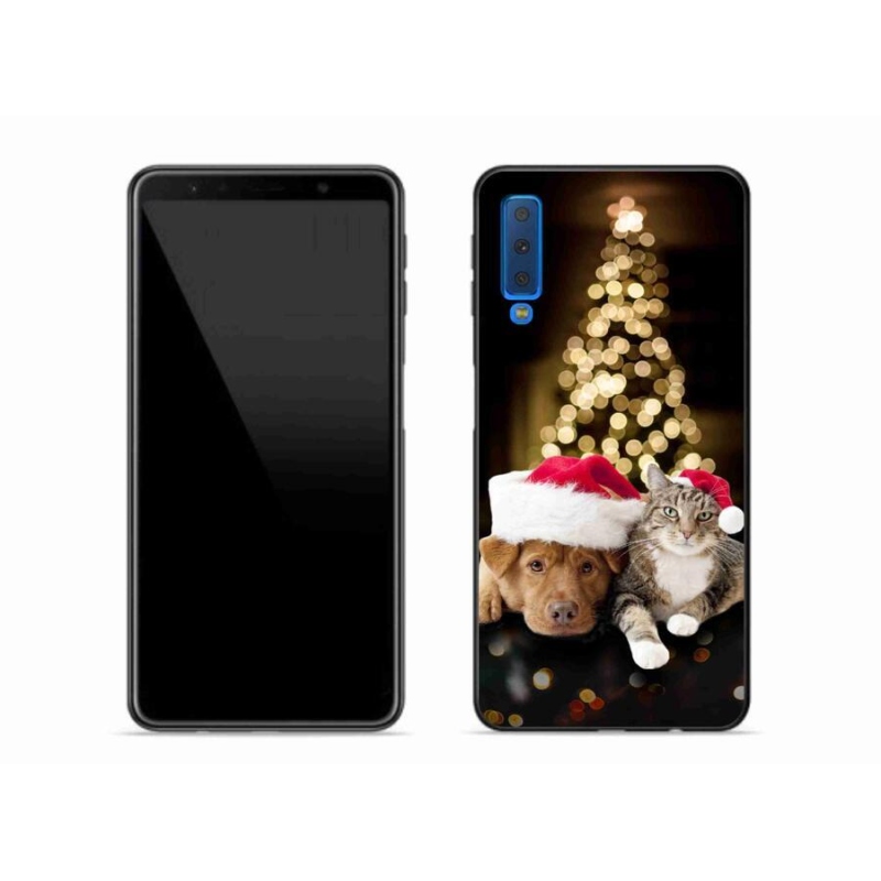 Gelový kryt mmCase na mobil Samsung Galaxy A7 (2018) - vánoční pes a kočka