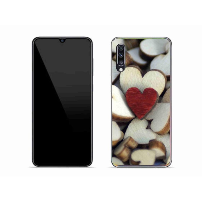 Gelový kryt mmCase na mobil Samsung Galaxy A70 - gravírované červené srdce