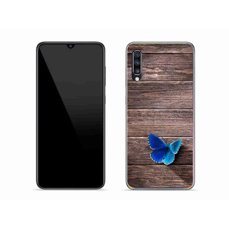 Gelový kryt mmCase na mobil Samsung Galaxy A70 - modrý motýl 1