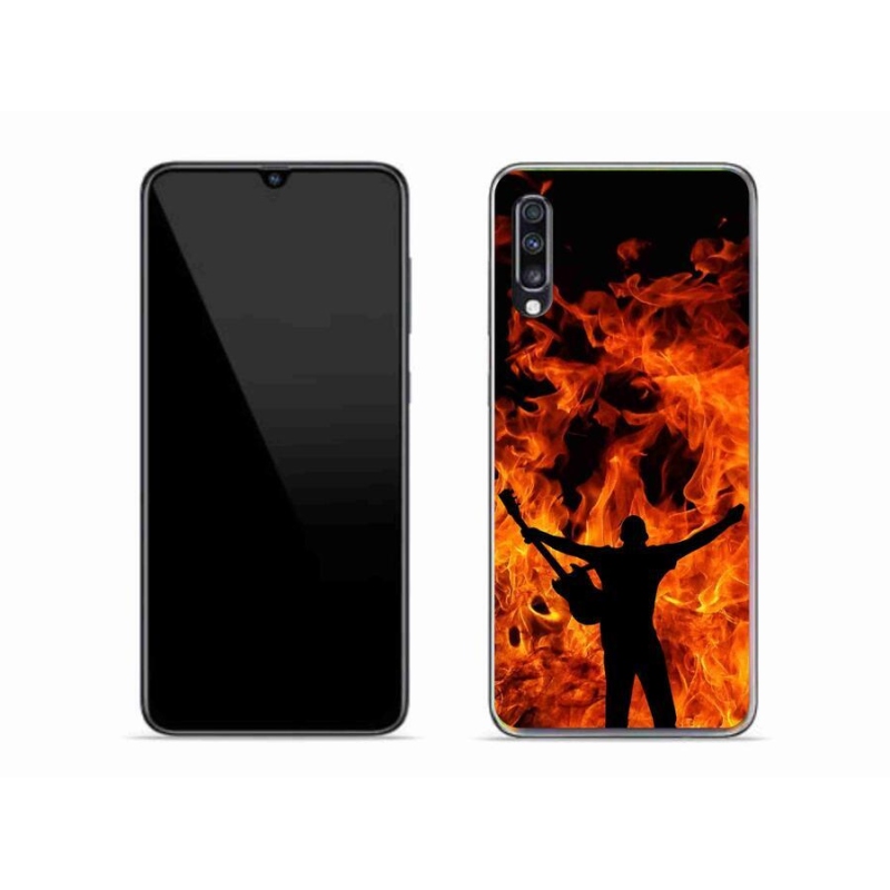 Gelový kryt mmCase na mobil Samsung Galaxy A70 - muzikant a oheň