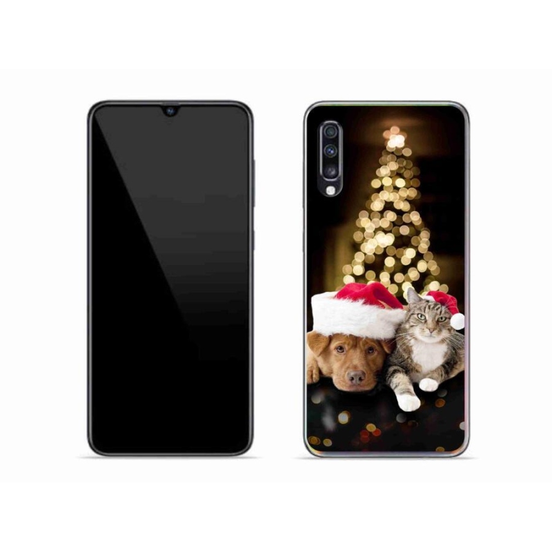 Gelový kryt mmCase na mobil Samsung Galaxy A70 - vánoční pes a kočka