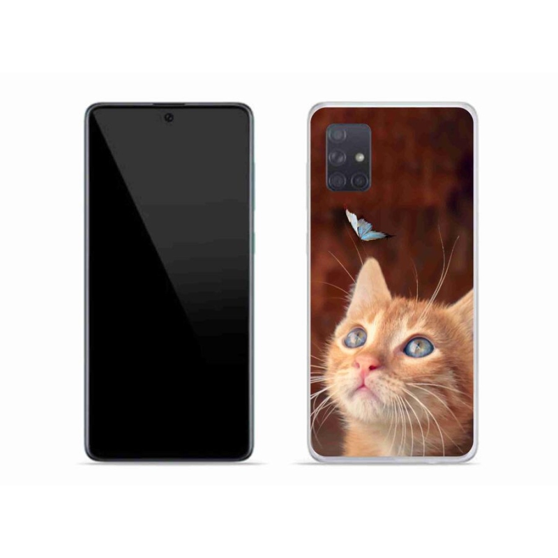Gelový kryt mmCase na mobil Samsung Galaxy A71 - motýl a kotě