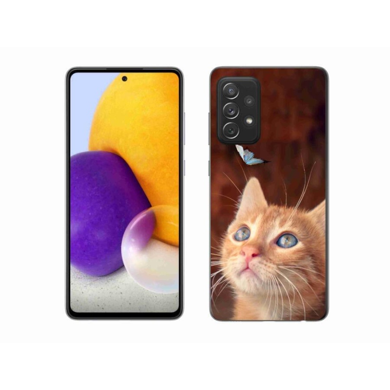 Gelový kryt mmCase na mobil Samsung Galaxy A72/A72 5G - motýl a kotě