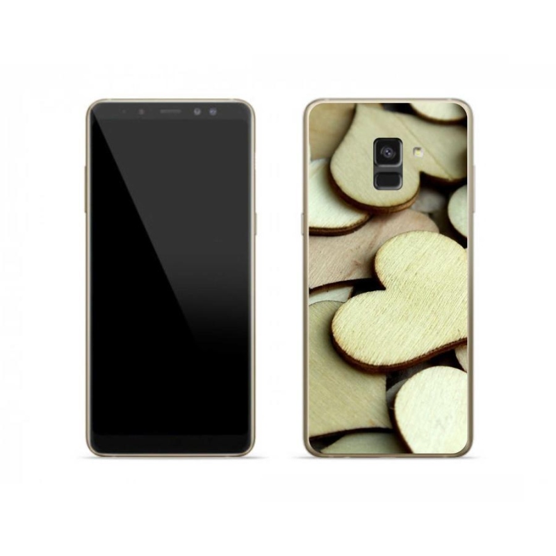 Gelový kryt mmCase na mobil Samsung Galaxy A8 (2018) - dřevěná srdíčka