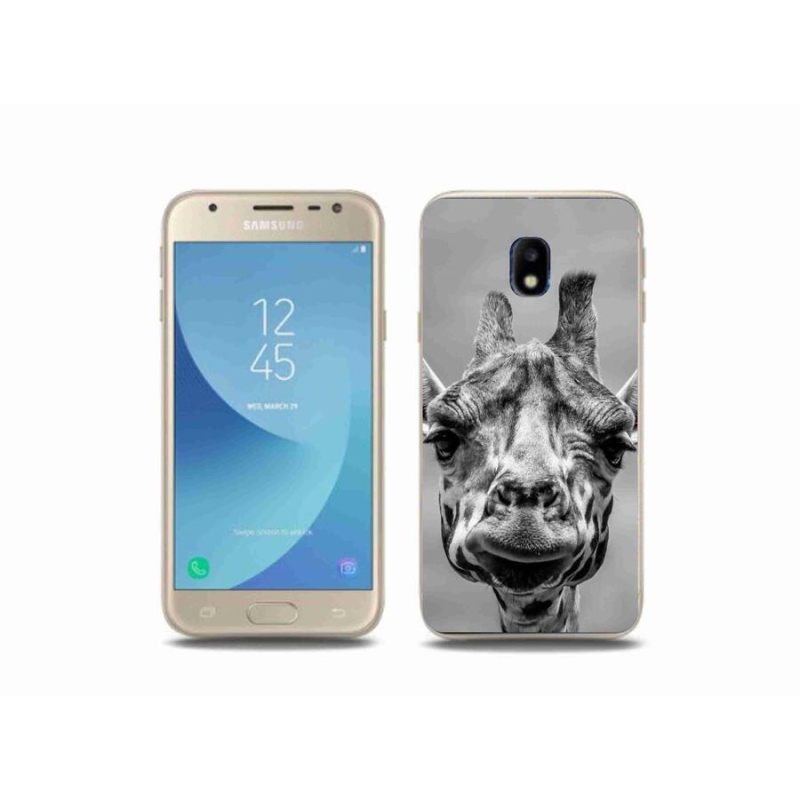 Gelový kryt mmCase na mobil Samsung Galaxy J3 (2017) - černobílá žirafa