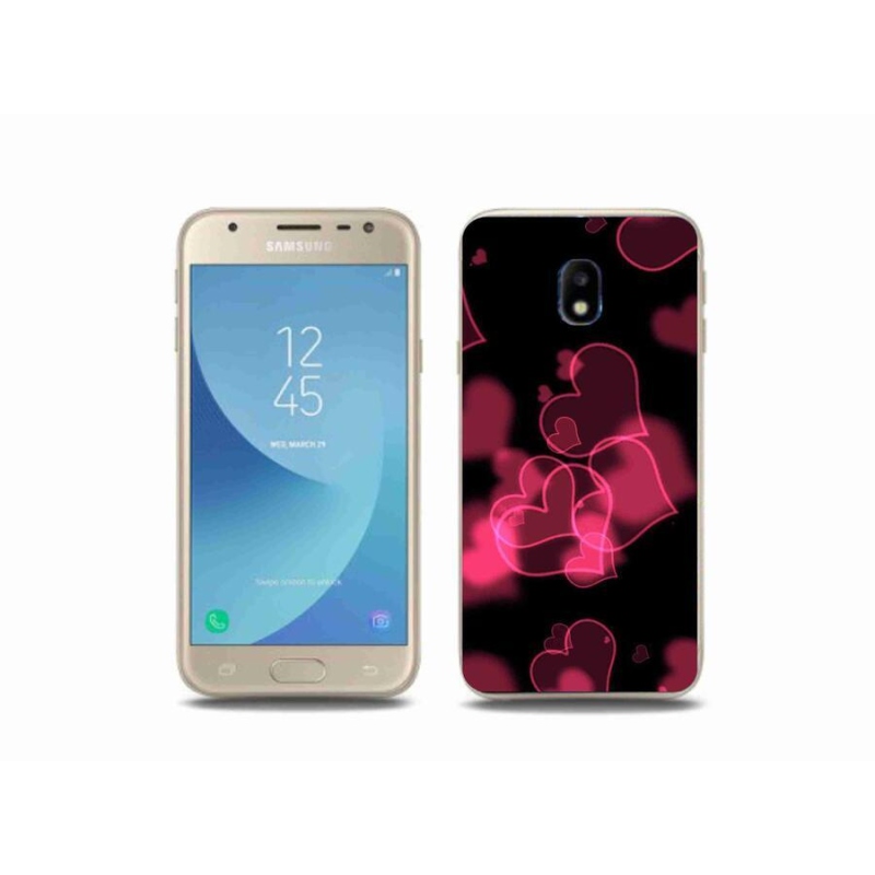 Gelový kryt mmCase na mobil Samsung Galaxy J3 (2017) - červená srdíčka