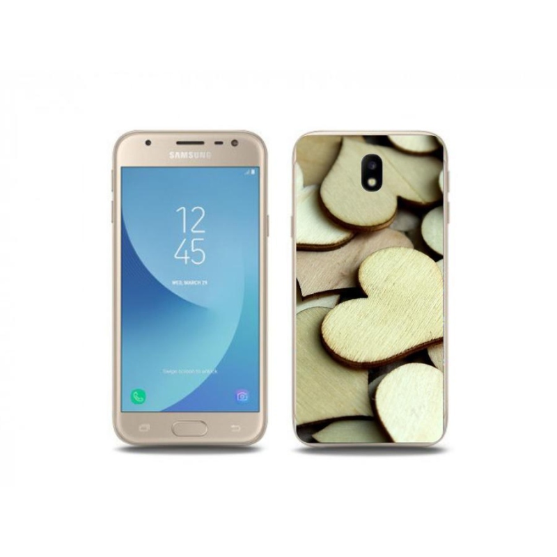 Gelový kryt mmCase na mobil Samsung Galaxy J3 (2017) - dřevěná srdíčka