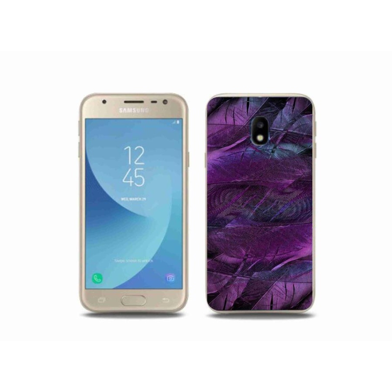 Gelový kryt mmCase na mobil Samsung Galaxy J3 (2017) - fialová pírka