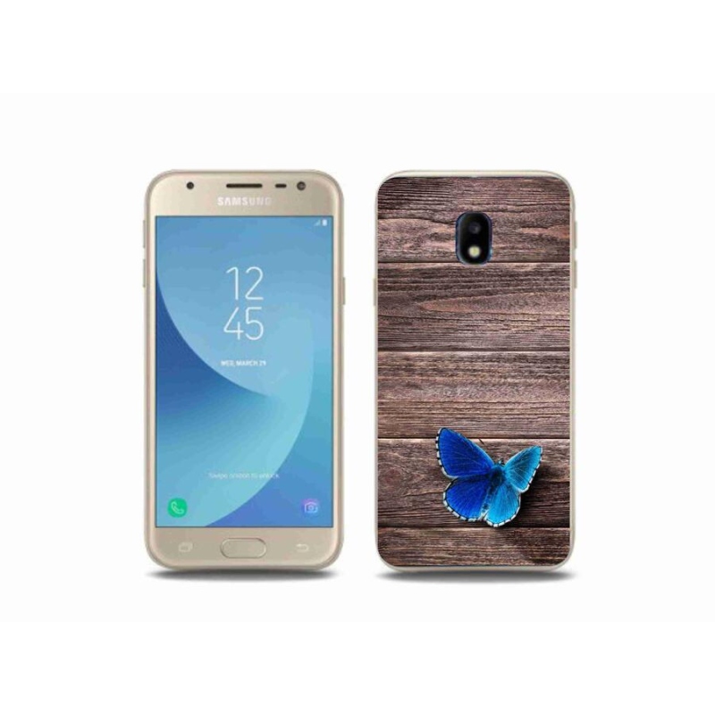 Gelový kryt mmCase na mobil Samsung Galaxy J3 (2017) - modrý motýl 1