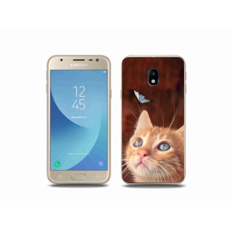 Gelový kryt mmCase na mobil Samsung Galaxy J3 (2017) - motýl a kotě