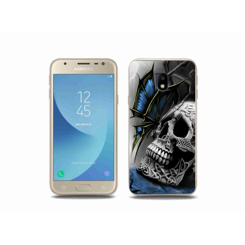 Gelový kryt mmCase na mobil Samsung Galaxy J3 (2017) - motýl a lebka