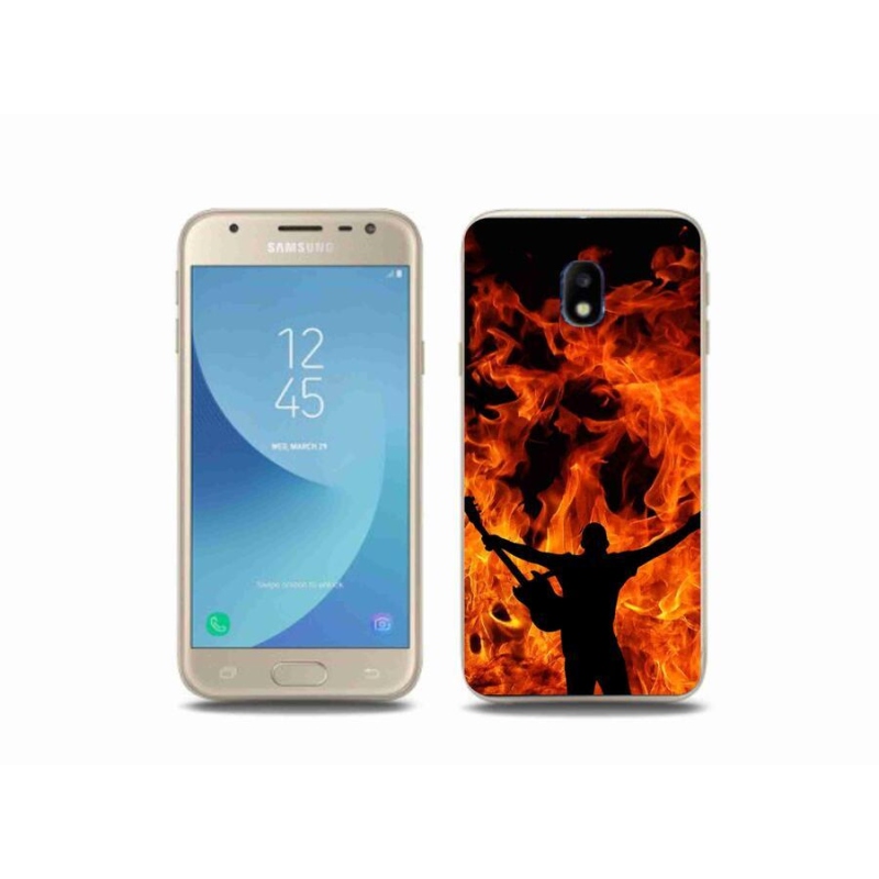 Gelový kryt mmCase na mobil Samsung Galaxy J3 (2017) - muzikant a oheň