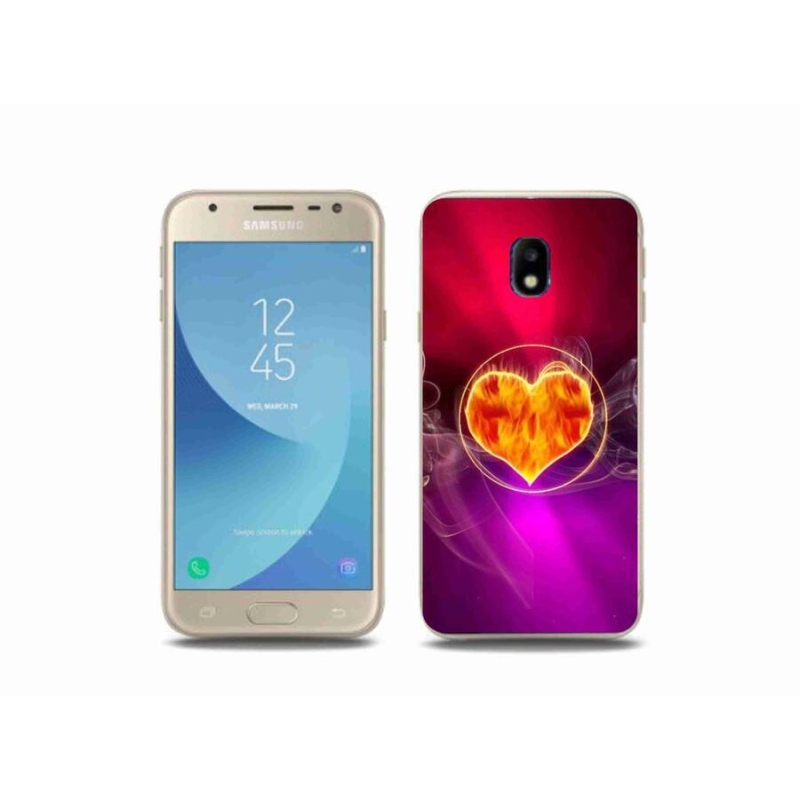 Gelový kryt mmCase na mobil Samsung Galaxy J3 (2017) - ohnivé srdce