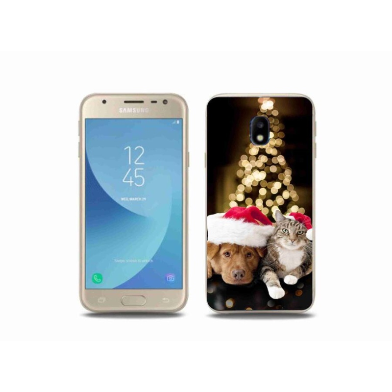 Gelový kryt mmCase na mobil Samsung Galaxy J3 (2017) - vánoční pes a kočka