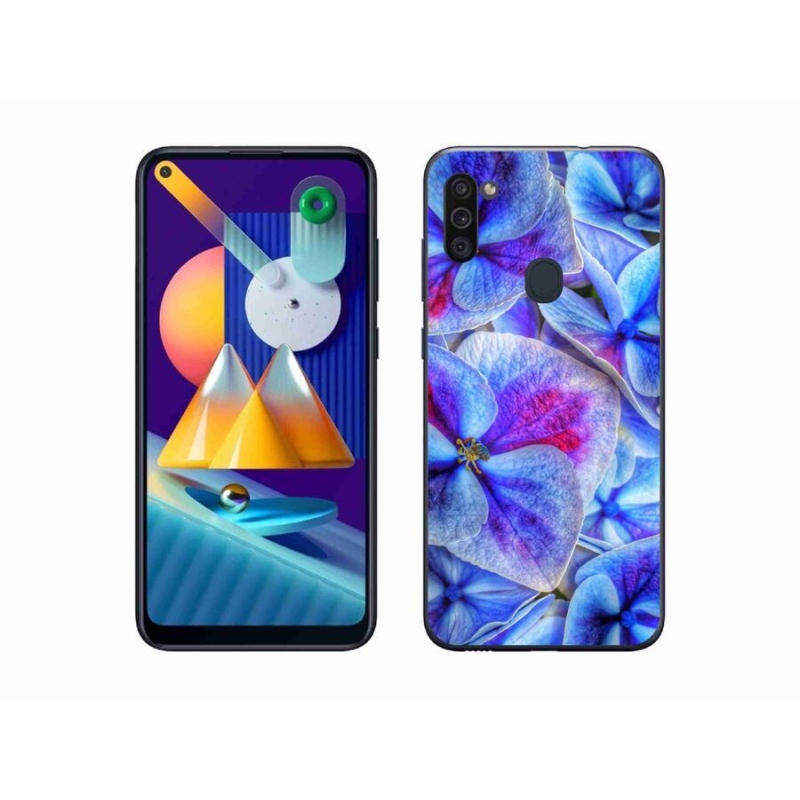 Gelový kryt mmCase na mobil Samsung Galaxy M11 - modré květy 1