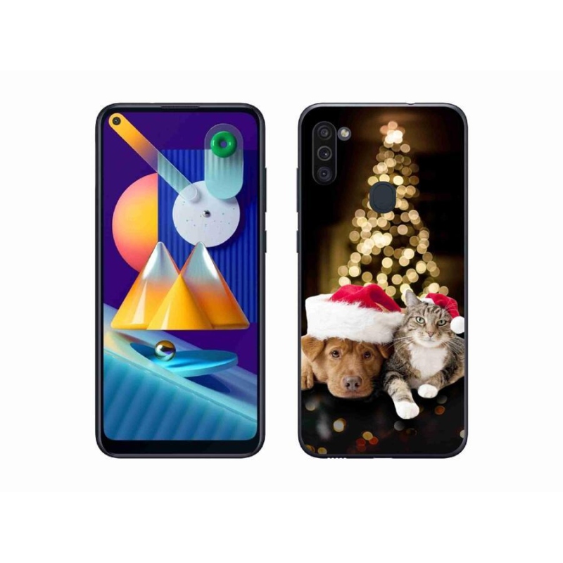 Gelový kryt mmCase na mobil Samsung Galaxy M11 - vánoční pes a kočka