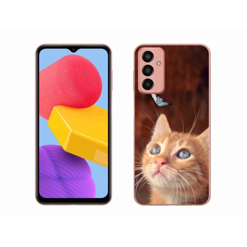Gelový kryt mmCase na mobil Samsung Galaxy M13 - motýl a kotě
