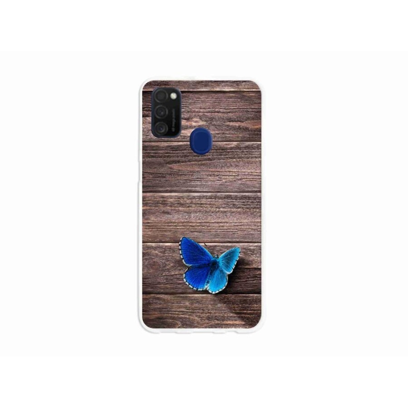 Gelový kryt mmCase na mobil Samsung Galaxy M21 - modrý motýl 1