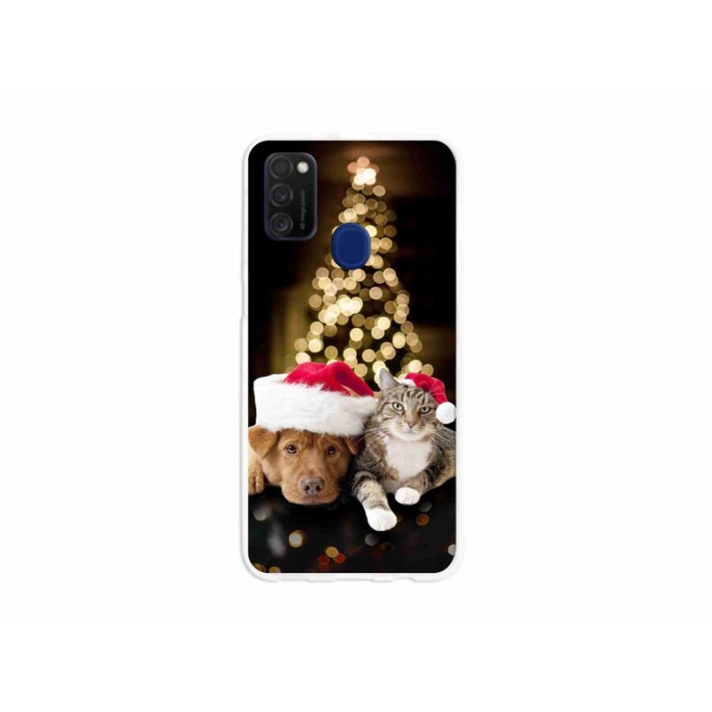 Gelový kryt mmCase na mobil Samsung Galaxy M21 - vánoční pes a kočka