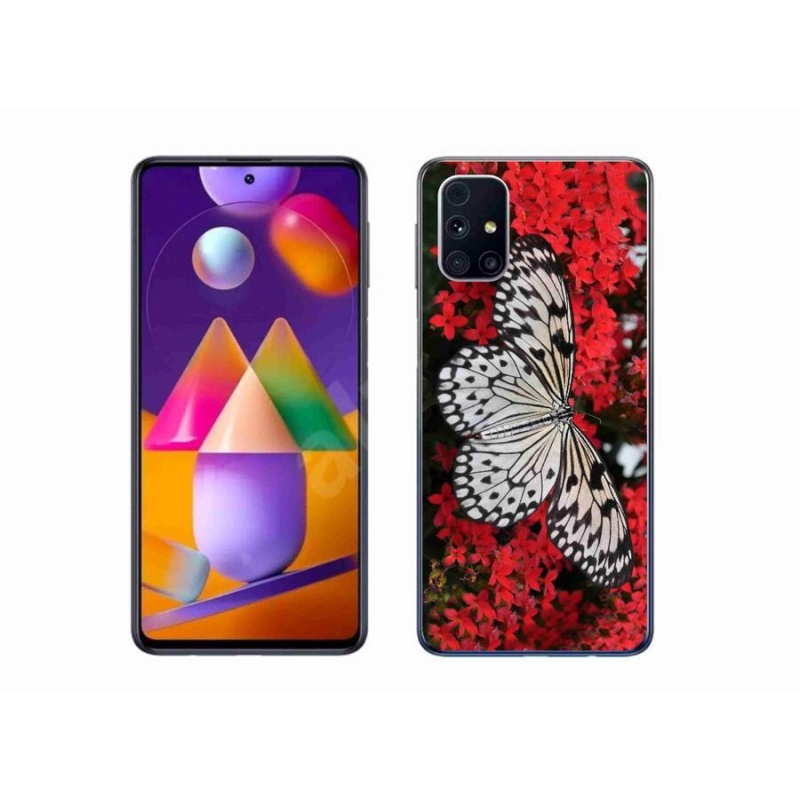 Gelový kryt mmCase na mobil Samsung Galaxy M31s - černobílý motýl 1