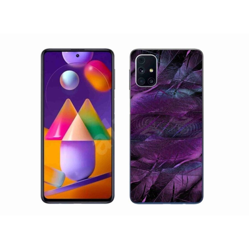 Gelový kryt mmCase na mobil Samsung Galaxy M31s - fialová pírka