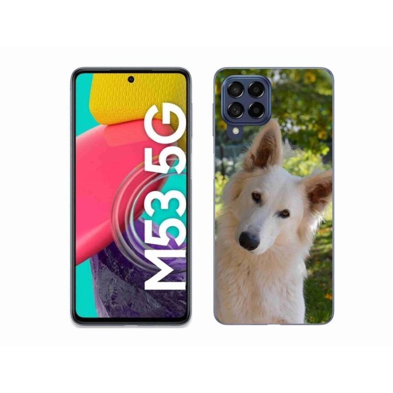 Gelový kryt mmCase na mobil Samsung Galaxy M53 5G - bílý švýcarský ovčák 1