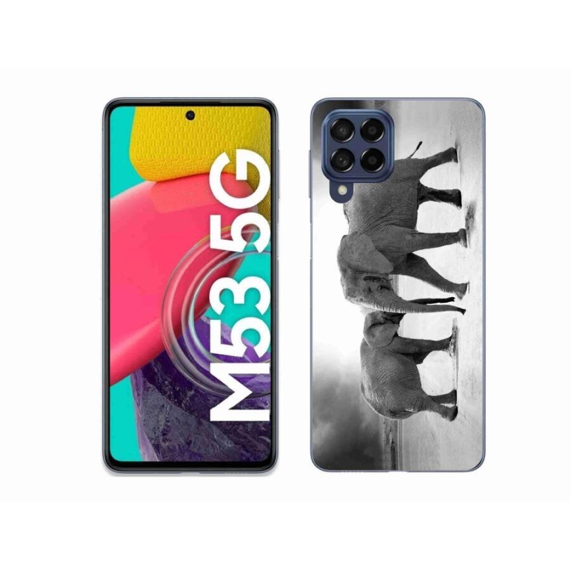 Gelový kryt mmCase na mobil Samsung Galaxy M53 5G - černobílí sloni