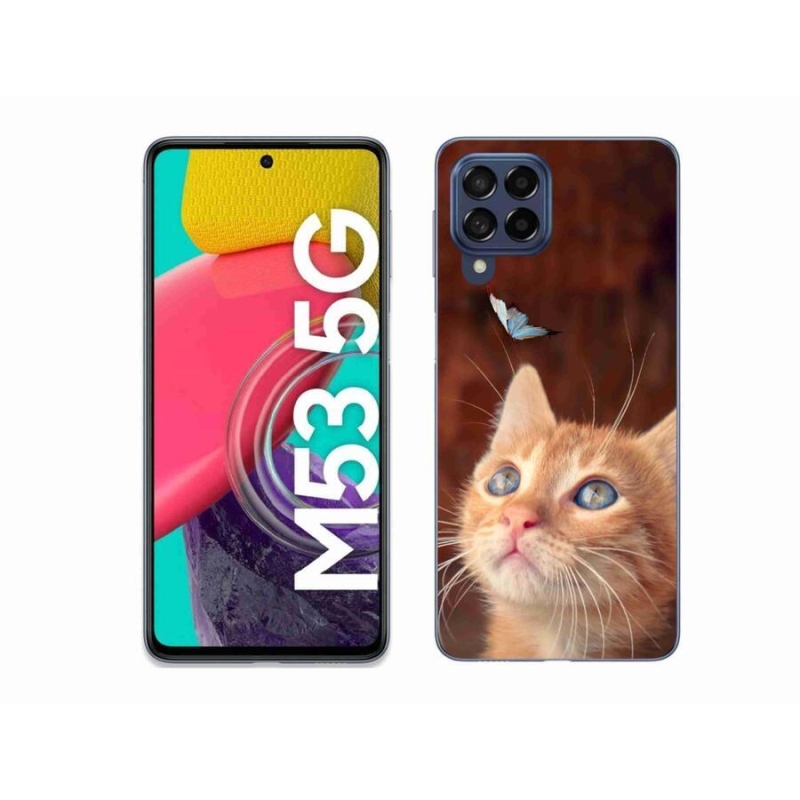 Gelový kryt mmCase na mobil Samsung Galaxy M53 5G - motýl a kotě