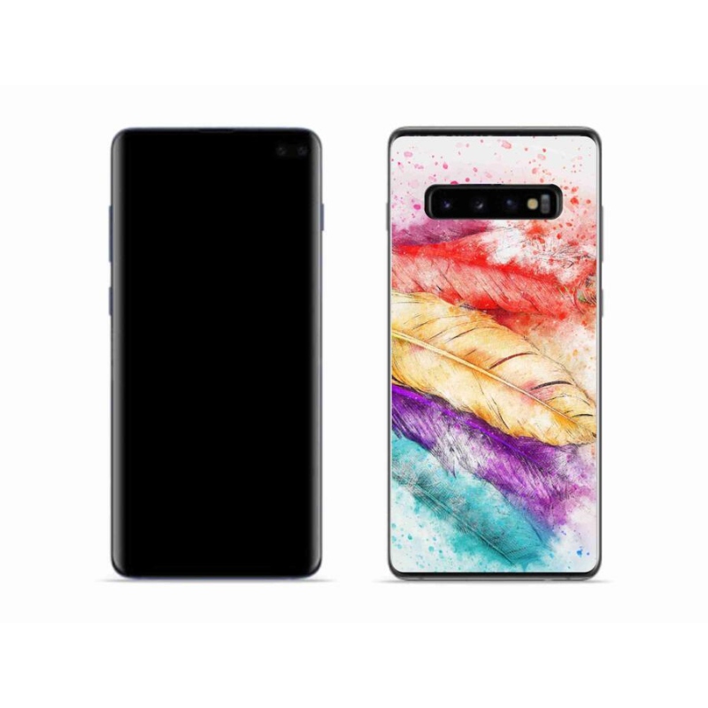 Gelový kryt mmCase na mobil Samsung Galaxy S10 - barevné peří