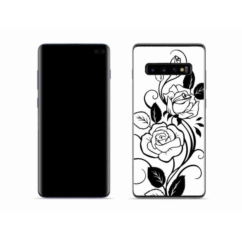 Gelový kryt mmCase na mobil Samsung Galaxy S10 - černobílá růže