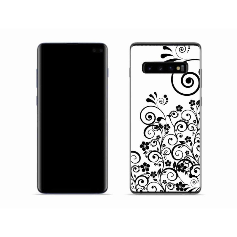 Gelový kryt mmCase na mobil Samsung Galaxy S10 - černobílé květinové vzory