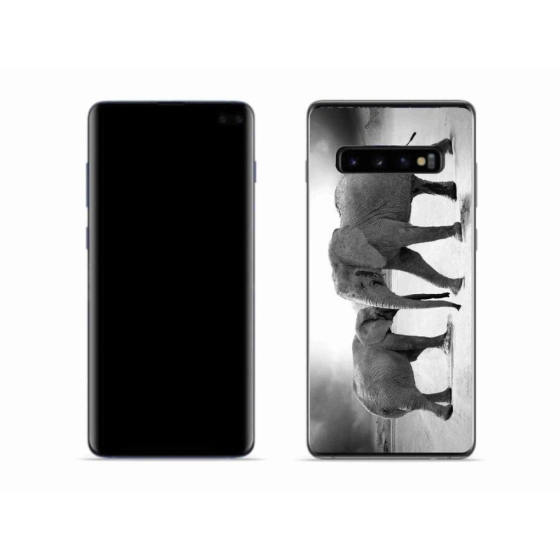 Gelový kryt mmCase na mobil Samsung Galaxy S10 - černobílí sloni