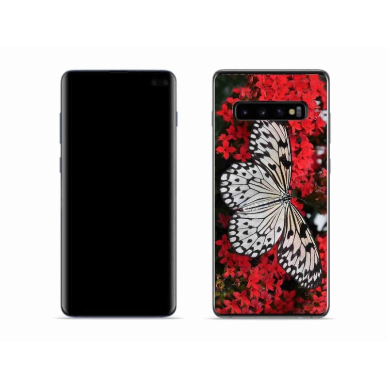 Gelový kryt mmCase na mobil Samsung Galaxy S10 - černobílý motýl 1