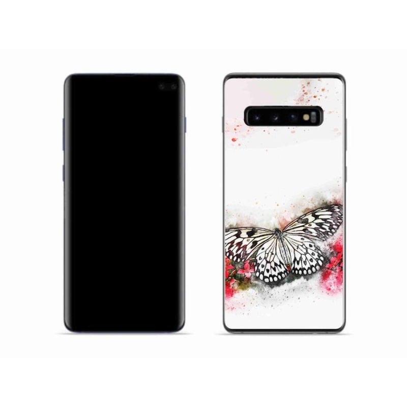 Gelový kryt mmCase na mobil Samsung Galaxy S10 - černobílý motýl