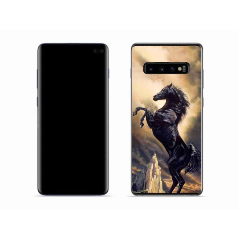 Gelový kryt mmCase na mobil Samsung Galaxy S10 - černý kreslený kůň