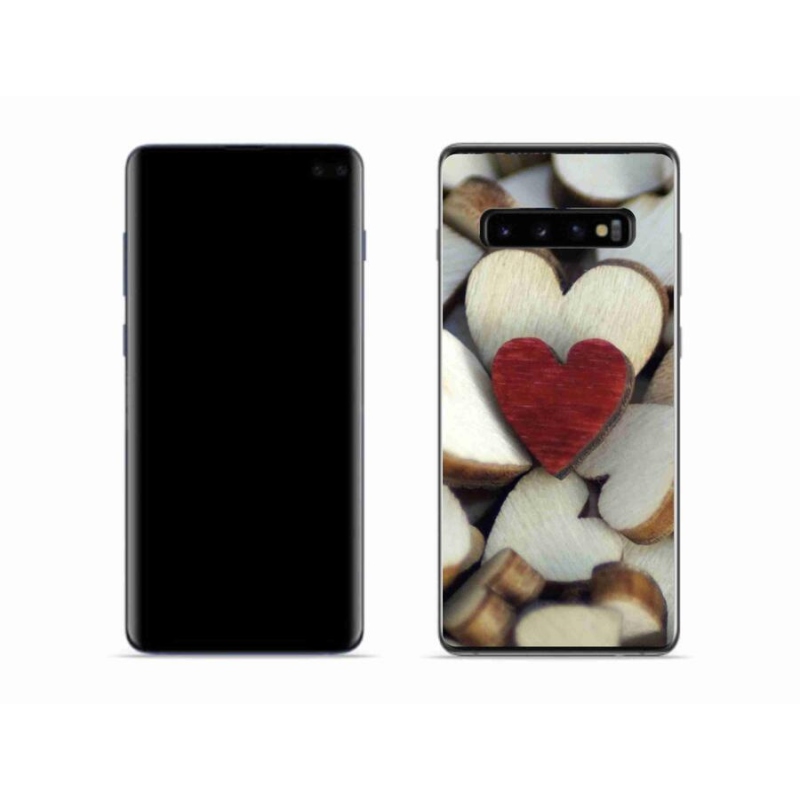 Gelový kryt mmCase na mobil Samsung Galaxy S10 - gravírované červené srdce